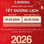 THÔNG BÁO LỊCH NGHỈ TẾT DƯƠNG LỊCH 2026