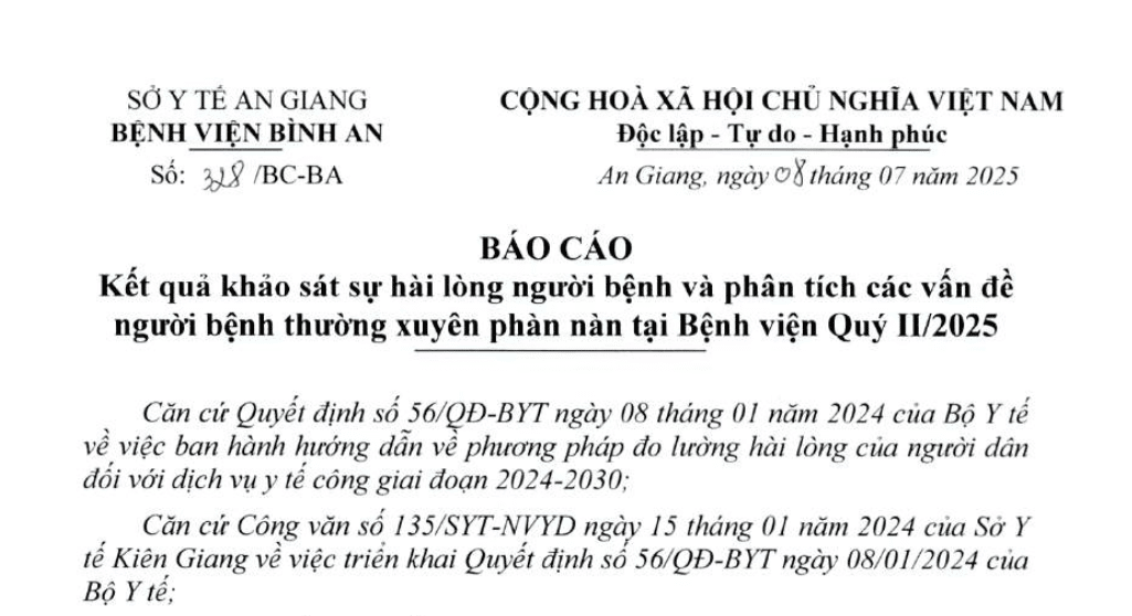 Báo cáo hài lòng người bệnh quý II năm 2025