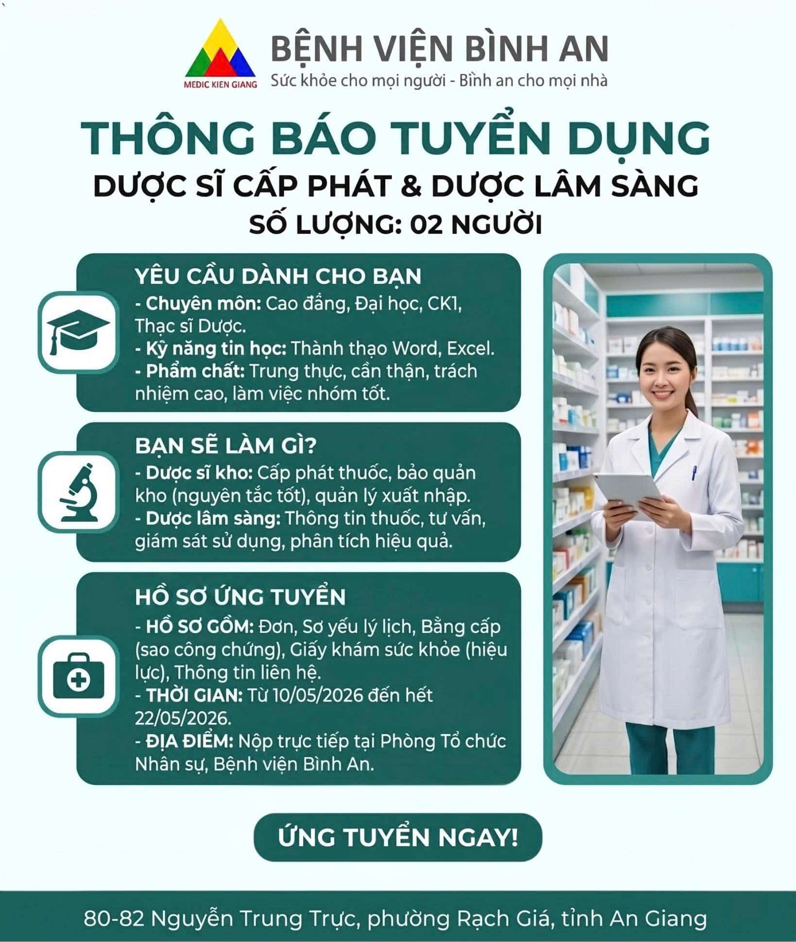 Bệnh viện Bình An thông báo tuyển dụng