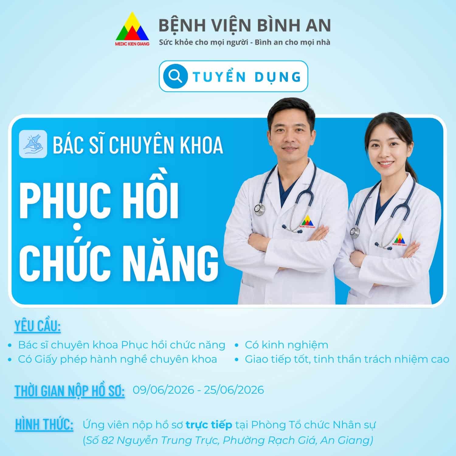 Bệnh viện Bình An tuyển dụng bác sĩ chuyên khoa phục hồi chức năng